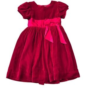 Rachel Riley Girls Dress 5T Crushed Velvet Bow Dress Red Fancy Special Occasion